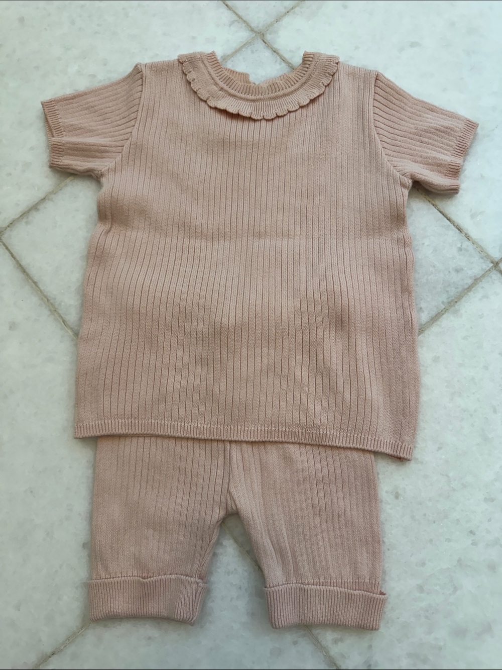 Kids Knit Top and Shorts “Feltman an Bros” Set - Blush Pink, 18M